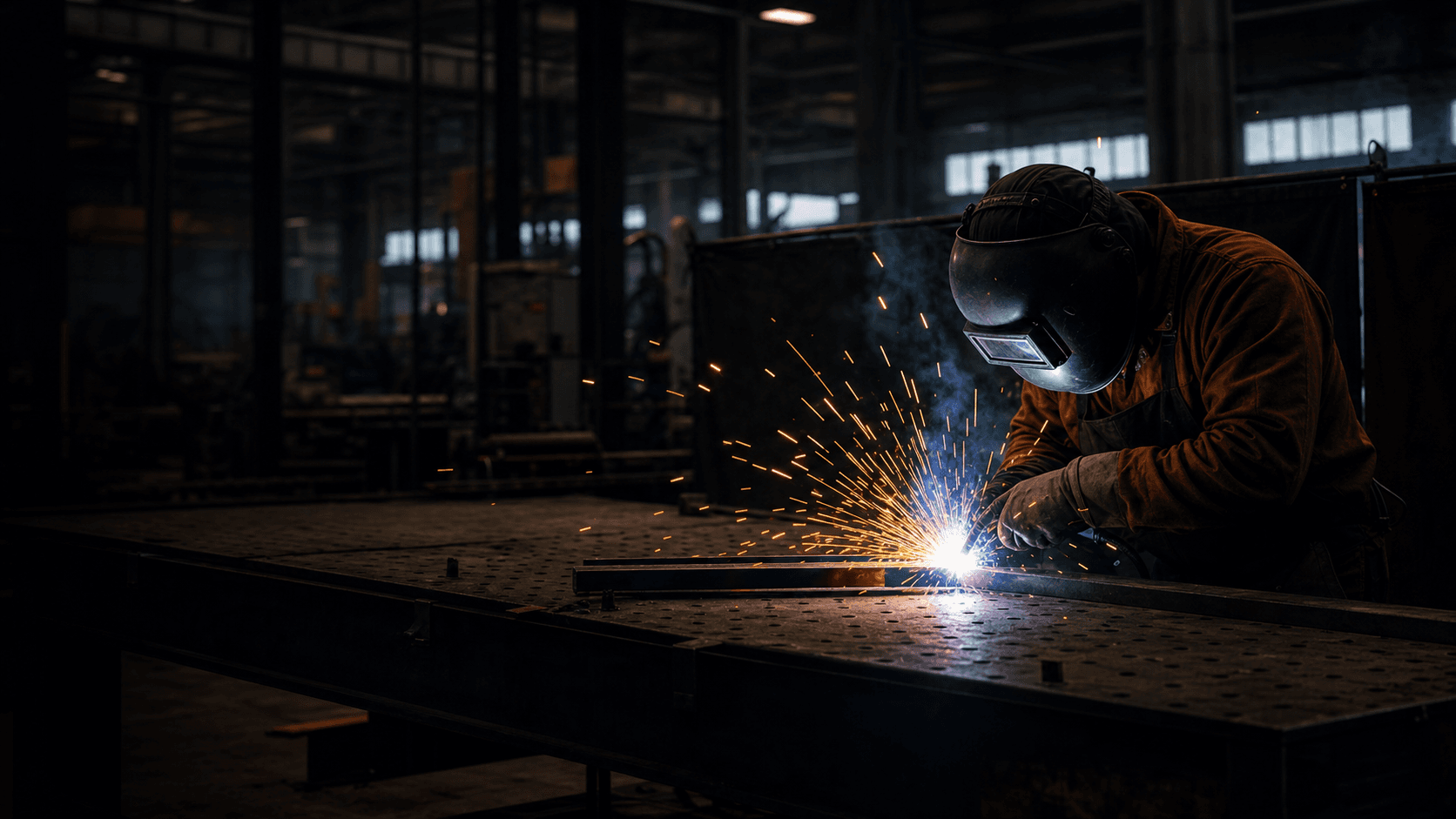 Welder working in an industrial workshop