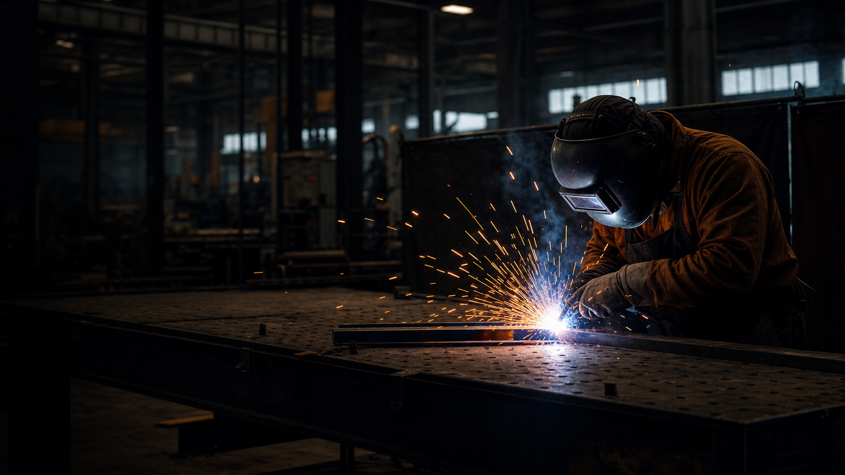 Welder working in an industrial workshop